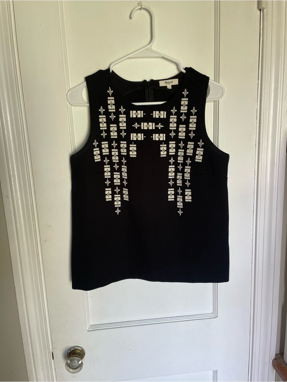 Madewell Black Sleeveless Embroidered Stitchframe Ponte tank top women’s Size S